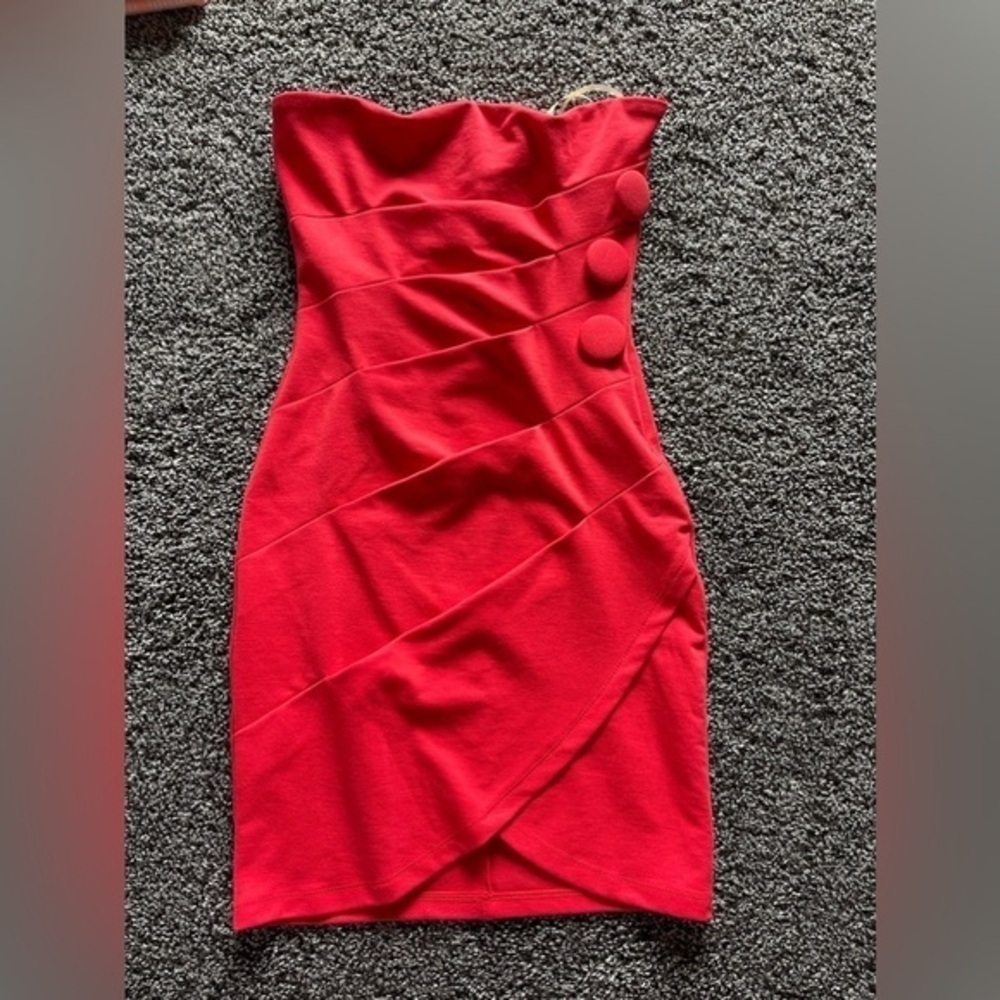 Womens red strapless dress, small